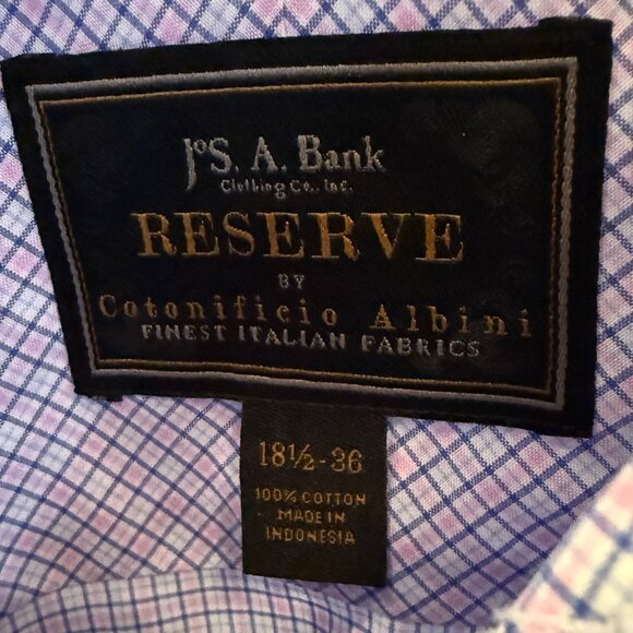 Jos. A. Bank Men’s Pink w/ checker Long Sleeve Dress Shirt Classic Fit 18.5 x 36 - Picture 5 of 5